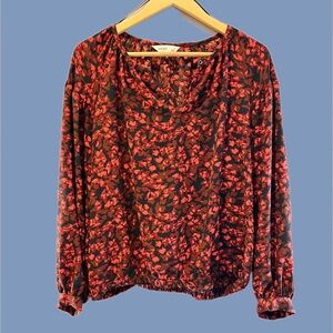Nine West Red and Black Floral Blouse